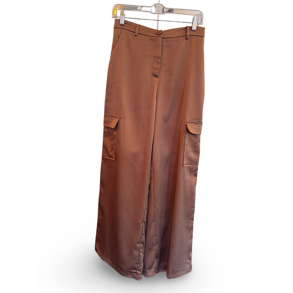 Lucy Paris Women’s Satin Cargo Pants‎ - Brown, Size S, New Without Tags